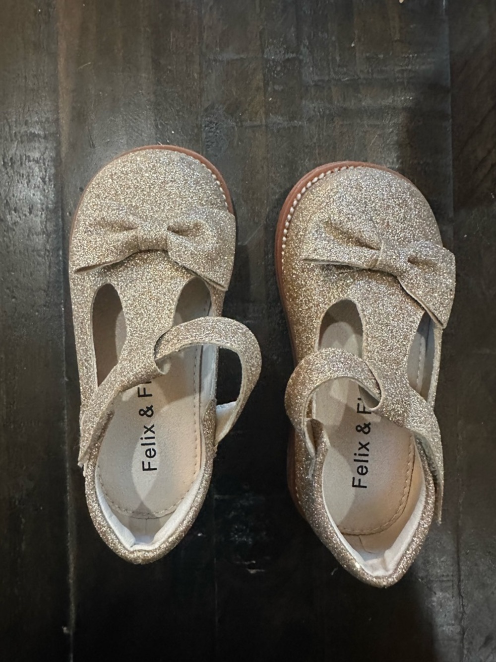 Felix & Flora Girls' Glitter Bow Mary Jane Dress Shoes in Champagne Gold